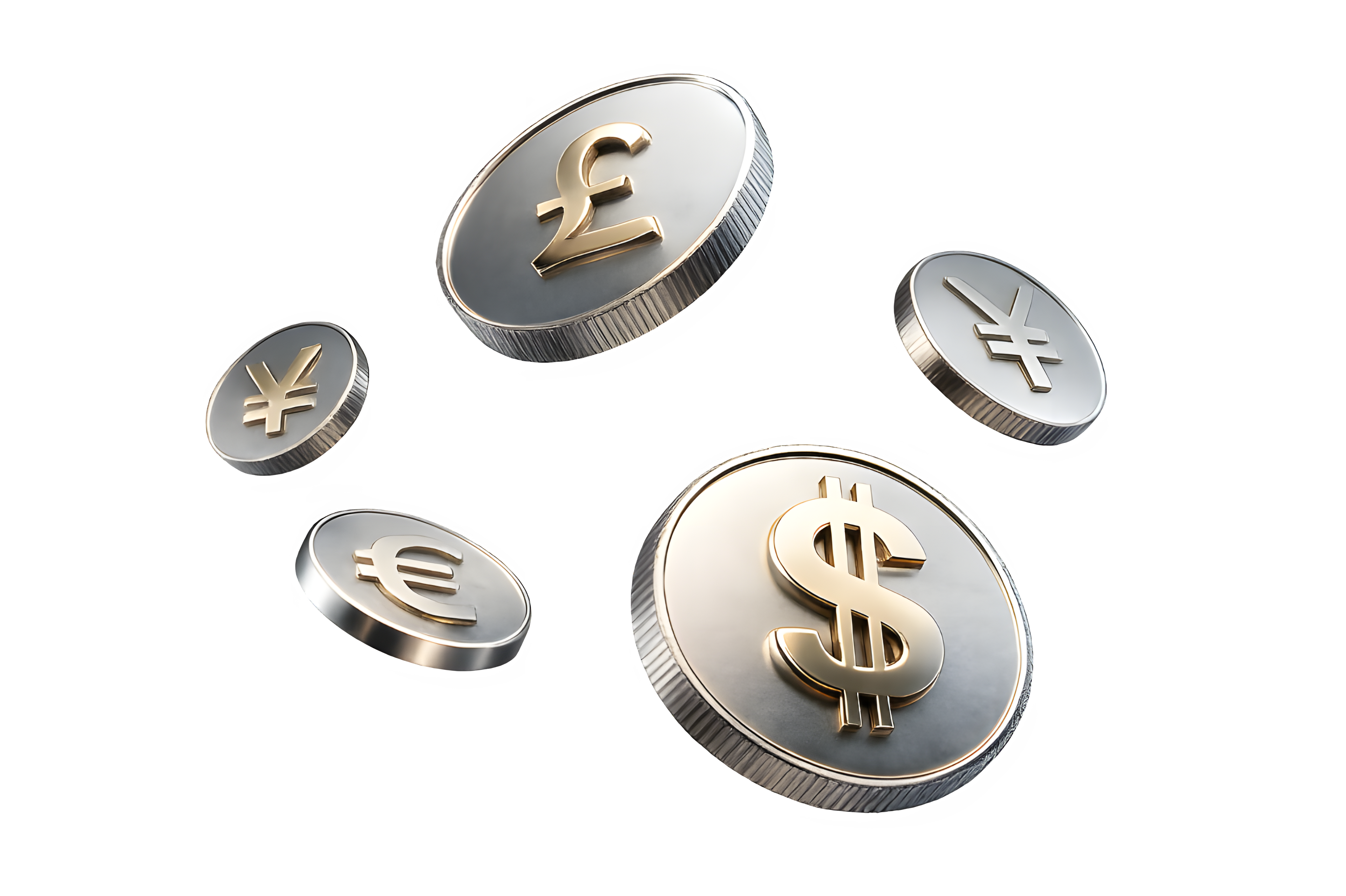 Coins representing multiple currencies